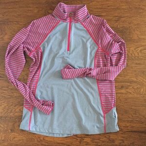 Columbia Grey Pink Blue Athletic 1/4 zip top sz L